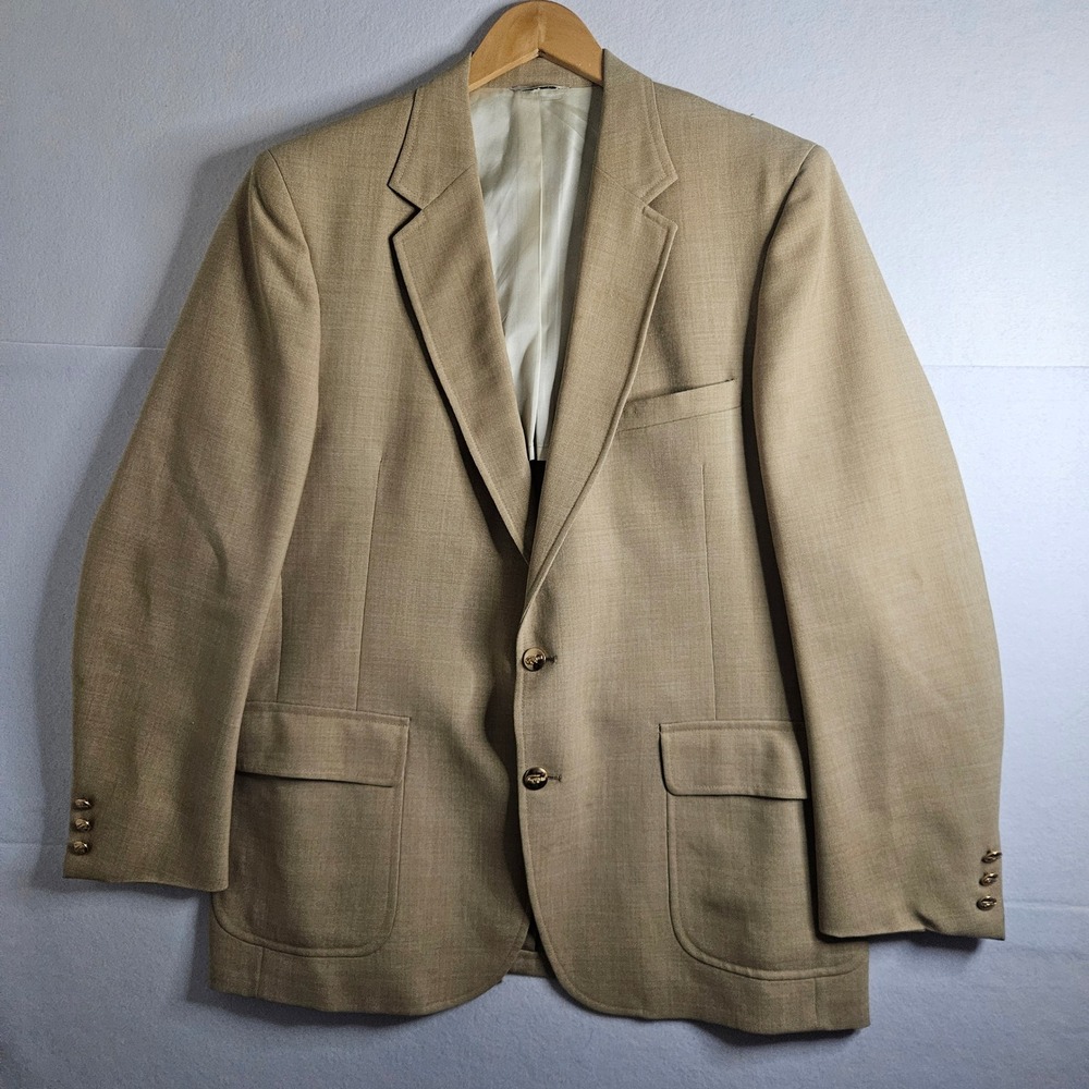 Vintage Izod Lacoste Men 44R Tan Hopsack Blazer Sport Coat Gold Croc Buttons PBM